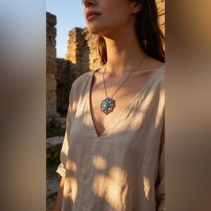 Sterling Silver & 12K Gold Turquoise Pendant Necklace